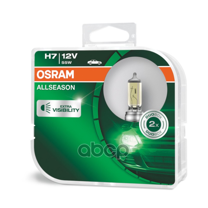 Лампа галогенная All Season Super H7 12V 55W РХ26d 3000K (к-кт 2шт) 64210ALLHCB Osram арт. 64210ALLHCB
