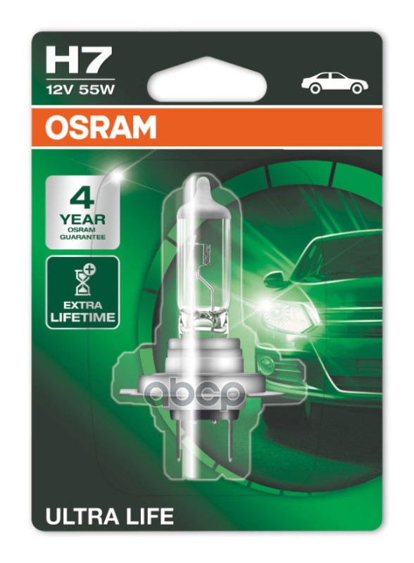 Заменен на 64210ULT-1BL Лампа галогенная Ultra Life H7 12V 55W РХ26d 64210ULT-01B Osram арт. 64210ULT01B