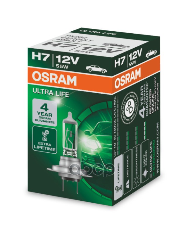 Лампа галогеновая головного света H7 PX26d Ultra Life 12V 55W Картон 1шт Osram арт. 64210ULT