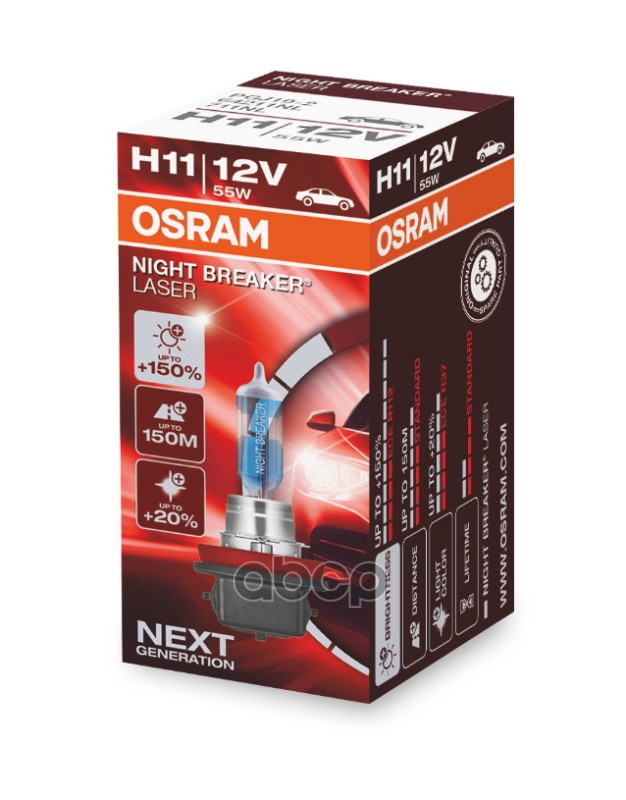 Лампа галогенная Night Braker Laser H11 12V 55W PGJ19-2 3800K 64211NL Osram арт. 64211NL
