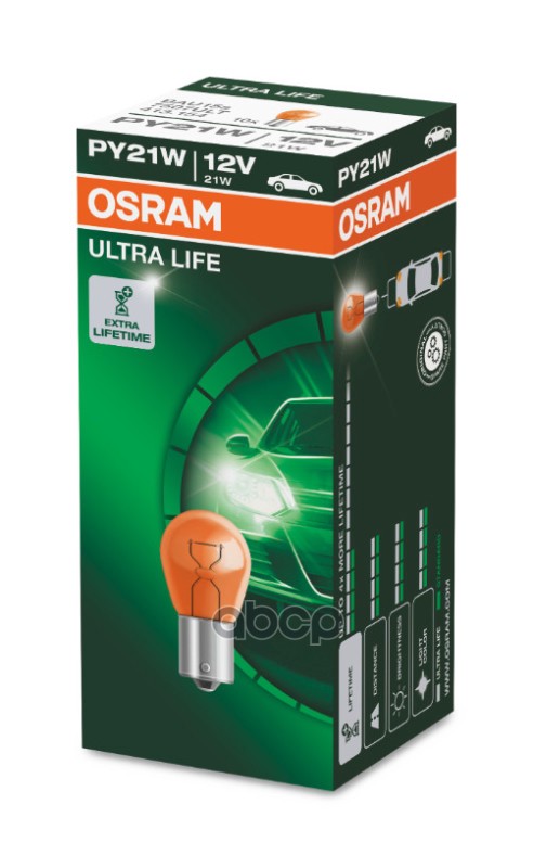 Лампа 12V PY21W 21W BAU15s OSRAM ULTRA LIFE картон 7507ULT Osram арт. 7507ULT