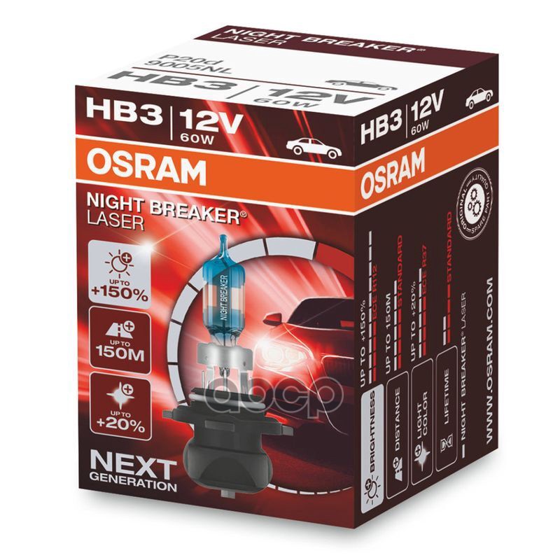 Лампа 12V HB3 60W P20d OSRAM NIGHT BREAKER LASER картон 9005NL Osram арт. 9005NL