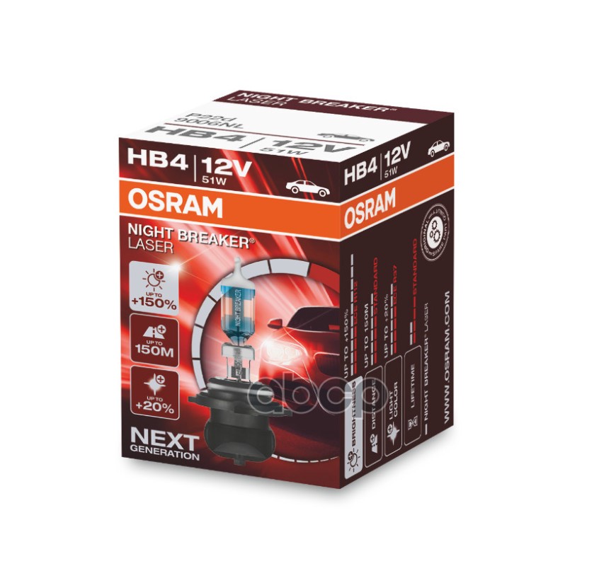 Лампа галогенная Night Braker Laser HB4 12V 51W P22D 3800K 9006NL Osram арт. 9006NL
