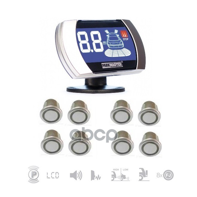 Парковочный Радар Parkmaster 8-Fj-27 Silver, 8 Датчиков ,Передний И Задней Бампер PARKMASTER арт. 8-FJ-27 s