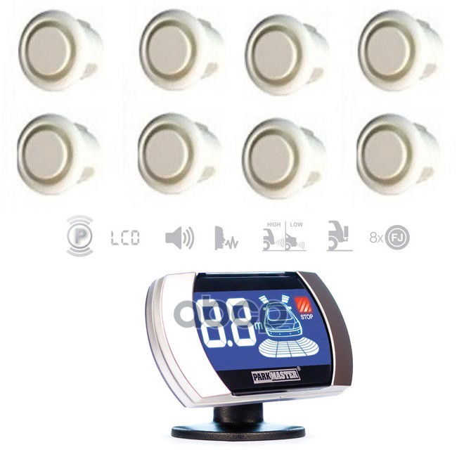 Парковочный радар PARKMASTER 8-FJ-27 white, 8 датчиков ,передний и задней бампер PARKMASTER арт. 8-FJ-27 w
