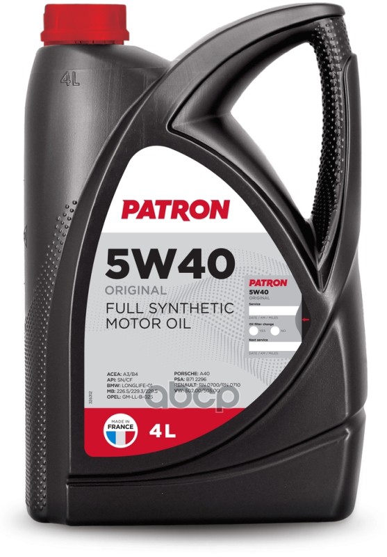 PATRON Масло Моторное Синтетическое 4Л-Для Легковых Автомобилей Acea A3/B4, Api Sn/Cf, Bmw Ll-01, Mb 226.5/229.3/229.5, Gm-Ll...