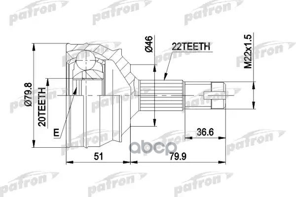 Шрус Наружн К-Кт 22X46.8x20 Fiat: Tempra 90-93, Tipo 87-95 PATRON арт. PCV1013