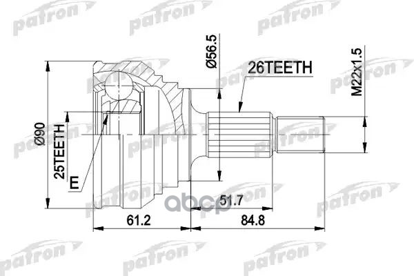 Шрус Наружн К-Кт 26X56.5x25 Audi: 100 74-12.87 PATRON арт. PCV1025