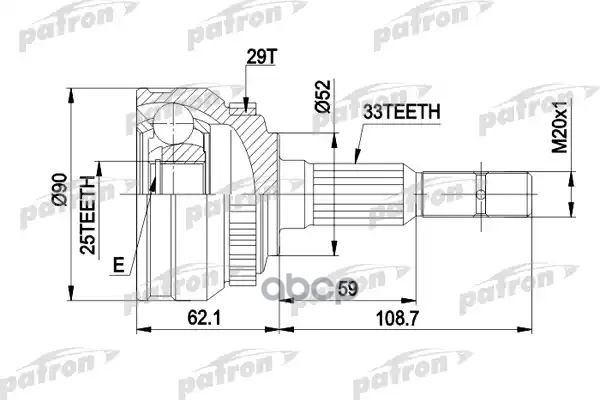 Шрус Наружн К-Кт 33X52x25 Abs:29t Opel: Vectra/Astra 1.8-2.0 С И Без Abs 8.91- PATRON арт. PCV1051