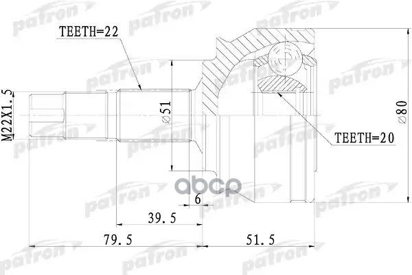 Шрус Наружный 22X51x20 Fiat: Bravo 1.2 98-, Lancia Y (840A) 1.2 16V 97-03 PATRON арт. PCV1073