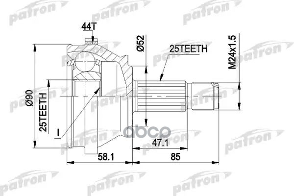 Шрус Наружн К-Кт 25X52x25 Abs:44t Lancia: Dedra 1.6/1.8 93-, Alfa Romeo: 164 2.0 T-Spark 92-98 PATRON арт. PCV1110