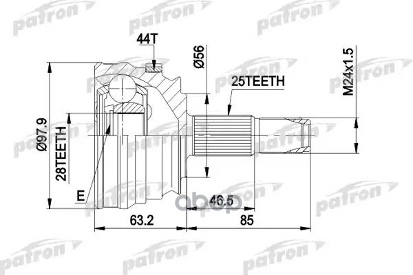 Шрус Наружн К-Кт 25X56x28 Abs:44t Alfa Romeo: 155 92-97, Gtv 95-, Spider 95-05, Fiat: Coupe 93-00, Marea 96-99, Marea Weekend...