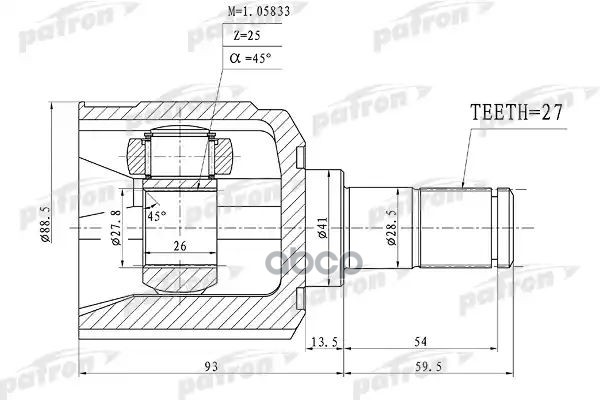Шрус Внутренний 27X41x25 Hyundai Santa Fe (Bb) 00-06 PATRON арт. PCV1160