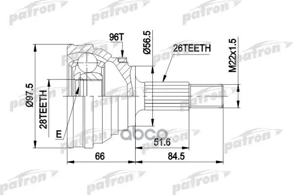Шрус Наружн К-Кт 26X56.5x28 Audi: 100 86-90, 100 Avant 86-90, 200 79-82, 200 83-91, 200 Avant 83-91 PATRON арт. PCV1203