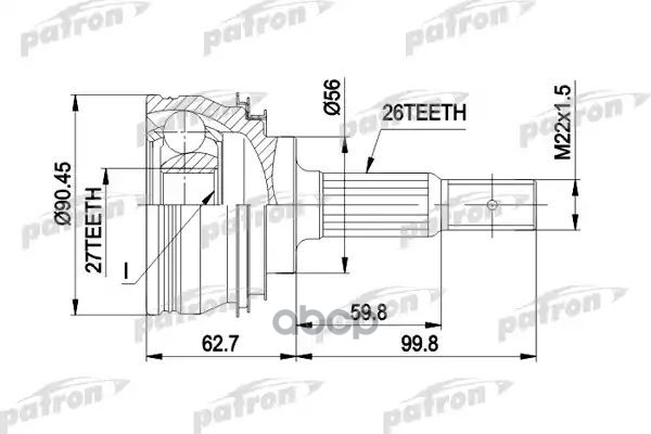 Шрус Наружн К-Кт 26X56x27 Toyota: Carina 89-, Camry 90- PATRON арт. PCV1207