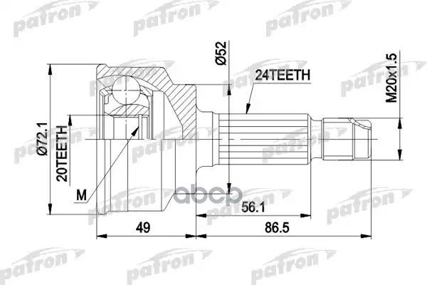 Шрус Наружн К-Кт 24X52x20 Kia: Pride 90 -, Mazda: 121 Ii 90 - 96 PATRON арт. PCV1261