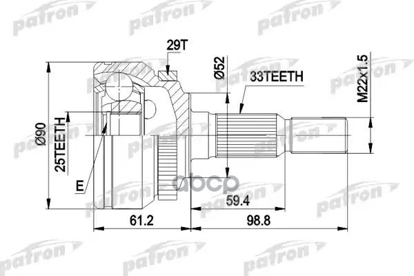 Шрус Наружн К-Кт 33X52x25 Abs:29t Saab: 900 2.0/2.3/2.5 93-98, 9-3 2.0/2.0T/2.2Tid/2.3I 98-02, С Abs 29 PATRON арт. PCV1269