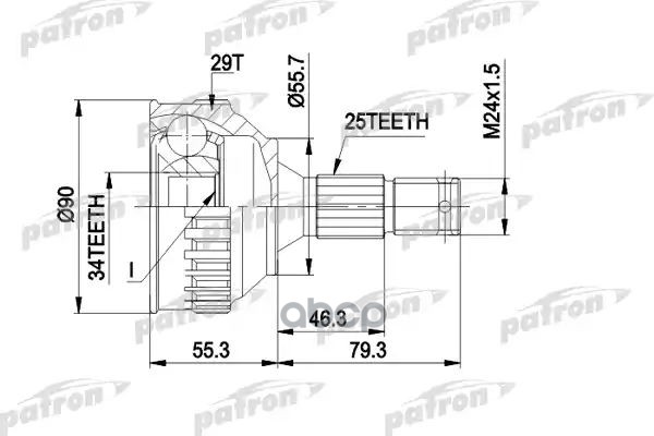 Шрус Наруж 25X55.7x34 Abs:29t Peugeot 406 95 - 04 PATRON арт. PCV1282