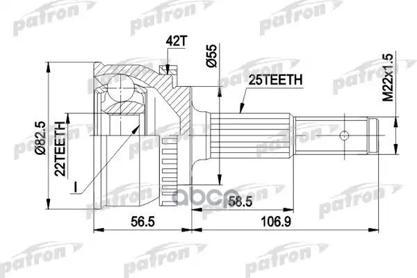 Шрус Наружн К-Кт 25X55x22 Abs:42t Nissan: Almera I 95 - 00, Almera I Hatchback 95 - 00, Sunny Iii 90 - 95 PATRON арт. PCV1293