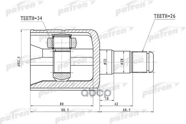 ШРУС внутренний левый 26x31x34 VOLKSWAGEN PASSAT B6 05-11  PCV1305 PATRON арт. PCV1305