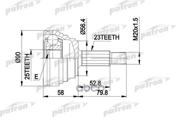 Шрус Наружн К-Кт 23X56.2x25 Renault: Laguna 93 - 01, Laguna Grandtour 95 - 01, Safrane I 92 - 96 PATRON арт. PCV1316