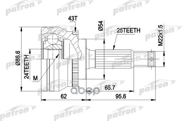 Шрус Наружн К-Кт 25X54x24 Abs:43t Mitsubishi: Galant V 92 - 96,Galant V Седан 92 - 96 PATRON арт. PCV1331