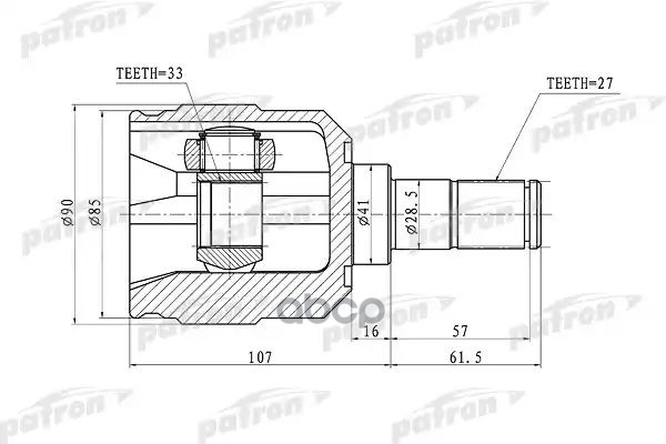 ШРУС внутренний левый 27x41x33 HYUNDAI TUCSON 04-10 PCV1355 PATRON арт. PCV1355