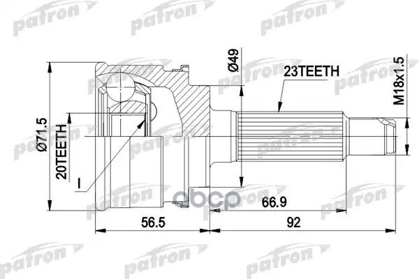 Шрус Наружн К-Кт 23X49x20 Suzuki: Alto Iii 94 - 02, Swift Ii Наклонная Задняя Часть 89 - 01 PATRON арт. PCV1360