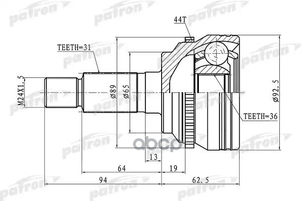 Шрус Наружный С Кольцом Abs 31X65x36 Abs:44t Mazda Cx-7 08.01.2008- PATRON арт. PCV1366