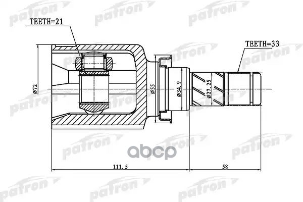 Шрус Внутренний 33X34.9x21 Mitsubishi Colt Z32a/Z34a/Z36a 04- PATRON арт. PCV1388