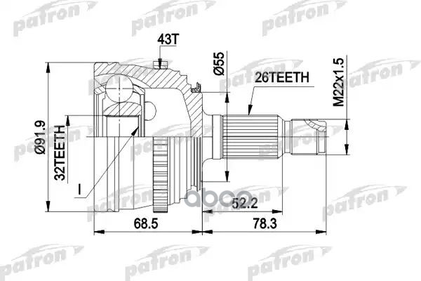 Шрус Наружн К-Кт 26X55x32 Abs:43t Rover 400 2.0D/2.0Di/2.0Si 95-00, 45 2.0Idt / 2.0 V6 00-, Honda Civic 2.0D/Td 97-02/01, (Ab...