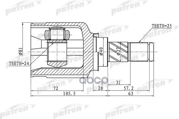 Шрус Внутренний Левый 25X40x24 Nissan Primera P12 01-07 PATRON арт. PCV1411
