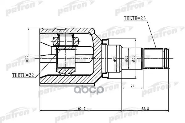 Шрус Внутренний 23X34x22 Toyota Corolla 2 El51 94-99, Toyota Yaris Ksp90/Nlp90/Nsp90/Scp90/Ncp90/Zsp90 05-11 PATRON арт. PCV1439