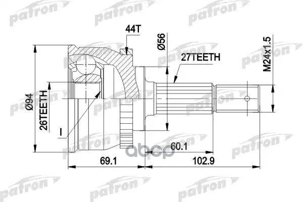 Шрус Наружн К-Кт 27X56x26 Abs:44t Nissan: Primera 02 -, Primera Универсал 02 - PATRON арт. PCV1509