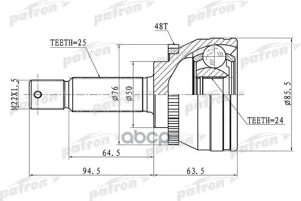 Шрус Наружный С Кольцом Abs 25X50x24 Abs:48t Kia Rio [Bn] 1.5 Crdi [D4fa] -06, Rio 1.5 Crdi [D4fa] [Tc] 06- PATRON арт. PCV1611