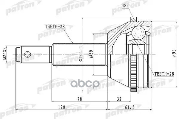 Шрус Наружн К-Кт 28X59x28 Abs:48t Ford: Transit 2.2 Tdci 06> 5Mt PATRON арт. PCV1674