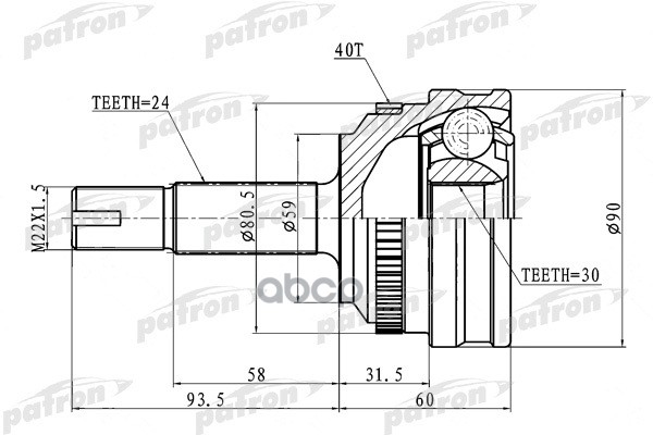 Шрус Наружный С Кольцом Abs 24X59x30 Abs:40t Geely Mk, Ck PATRON арт. PCV1715