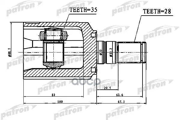 Шрус Левый 28X33x35 Hyundai Santa Fe (Cm) 2006-2012, Kia Sorento (Xm) 2009- Pcv1752 PATRON арт. PCV1752