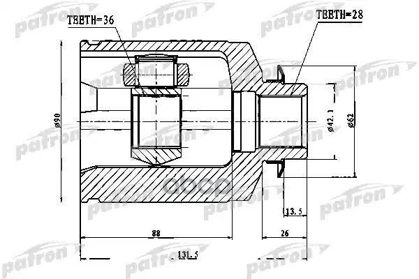 ШРУС внутренний 28X42X36 HYUNDAI SANTA FE (CM) 2006-2012, KIA SORENTO (XM) 2009- PCV1753 PATRON арт. PCV1753