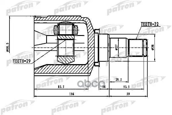 Шрус Внутренний 22X38x29 Chevrolet Lacetti/Optra (J200) 03-08 PATRON арт. PCV1774
