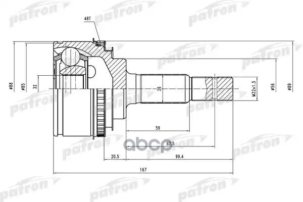 Шрус Наружн К-Кт [A:26, B:32, D:56, Abs:48] Toyota Camry 2.2 Акпп 92-96, Carina E (Ukp) 1.6-2.0Td 91-96 PATRON арт. PCV2025