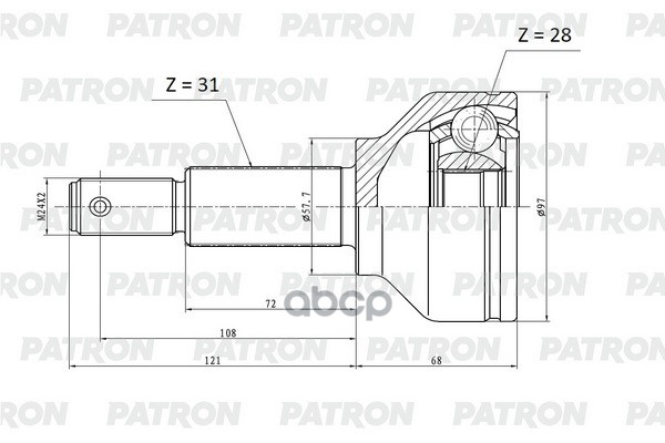 ШРУС нар. 31x57,7x28 FORD Transit 13- PCV2179 PATRON арт. PCV2179