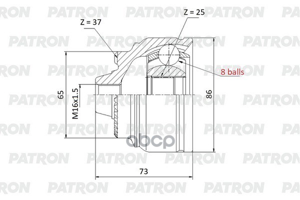 Шрус Нар. !!! 8 Шаров !!! 37X65x25 Bmw 5/6/7-Series 07-15 (Аналог Pcv2150 - 6 Шаров) PATRON арт. PCV2189