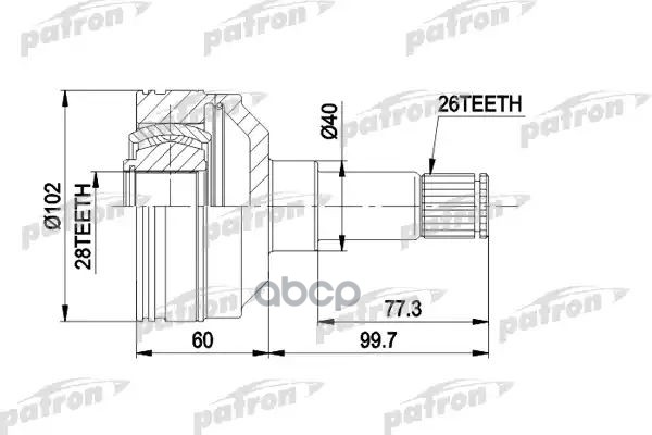 Шрус Внутр Лев Передн К-Кт [A:26, B:28, D:102] Ford: Galaxy 95-00, Seat: Alhambra 97-, Vw: Sharan 95- PATRON арт. PCV4012