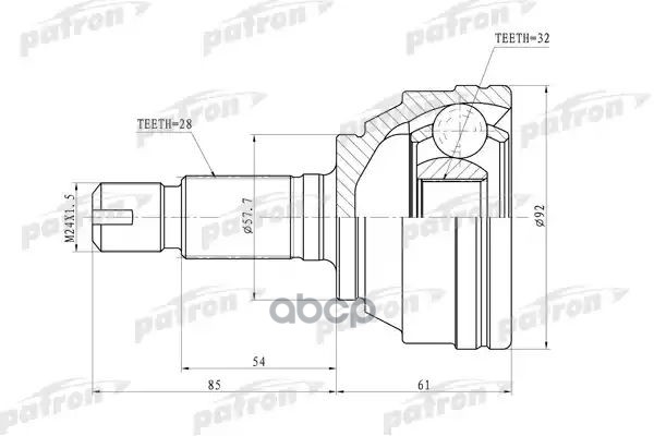 Шрус Наружн 28X57,7X32 Land Rover: Freelander 4Wd 02-05 PATRON арт. PCV6893