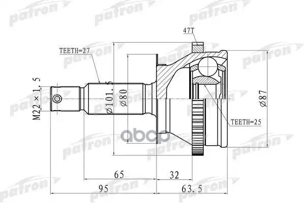 Шрус Наружн 27X60x25 Abs:47t Hyundai: Sonata 02-04 PATRON арт. PCV8728