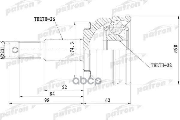 Шрус Наружн 26X54.1x32 Chrysler: Town & Country 90-00, Voyager 90-00  Dodge: Caravan 90-00 Без Abs PATRON арт. PCV9819