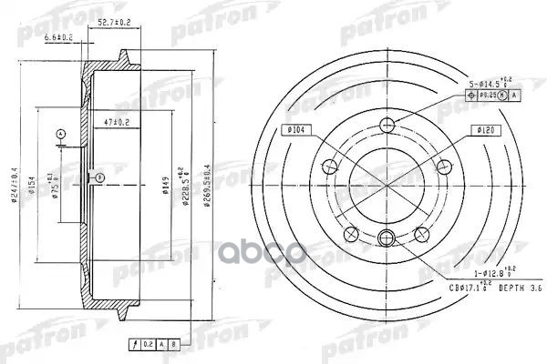 Барабан Тормозной Задн Bmw: 3 90-98, 3 Compact 94-00, 3 Touring 95-99, 3 Кабрио 93-99 PATRON арт. PDR1035