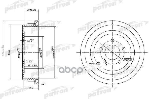 Барабан тормозной задн PDR1482 PATRON арт. PDR1482