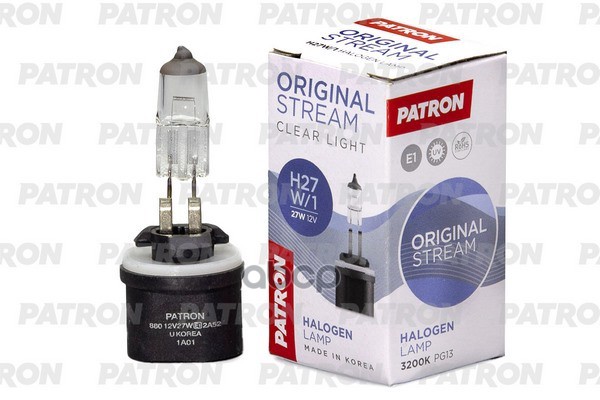 Лампа Галогенная H27w/1 12V 27/1W 3300K Pg13 Original Stream (Оригинальные Параметры) Сделано В Корее PATRON арт. PLH27W/1